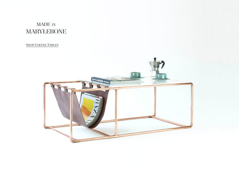 Coffee Table, Copper, Acrylic & Magazine Holder