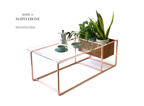 Coffee Table, Copper, Acrylic & Planter Holder